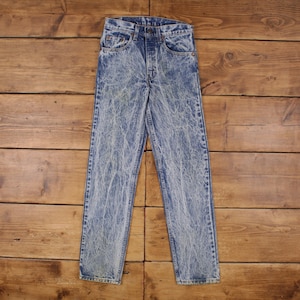 Vintage Levis 505 Jeans 28 x 32 USA Made 80s Acid Wash Straight Blue Red Tab