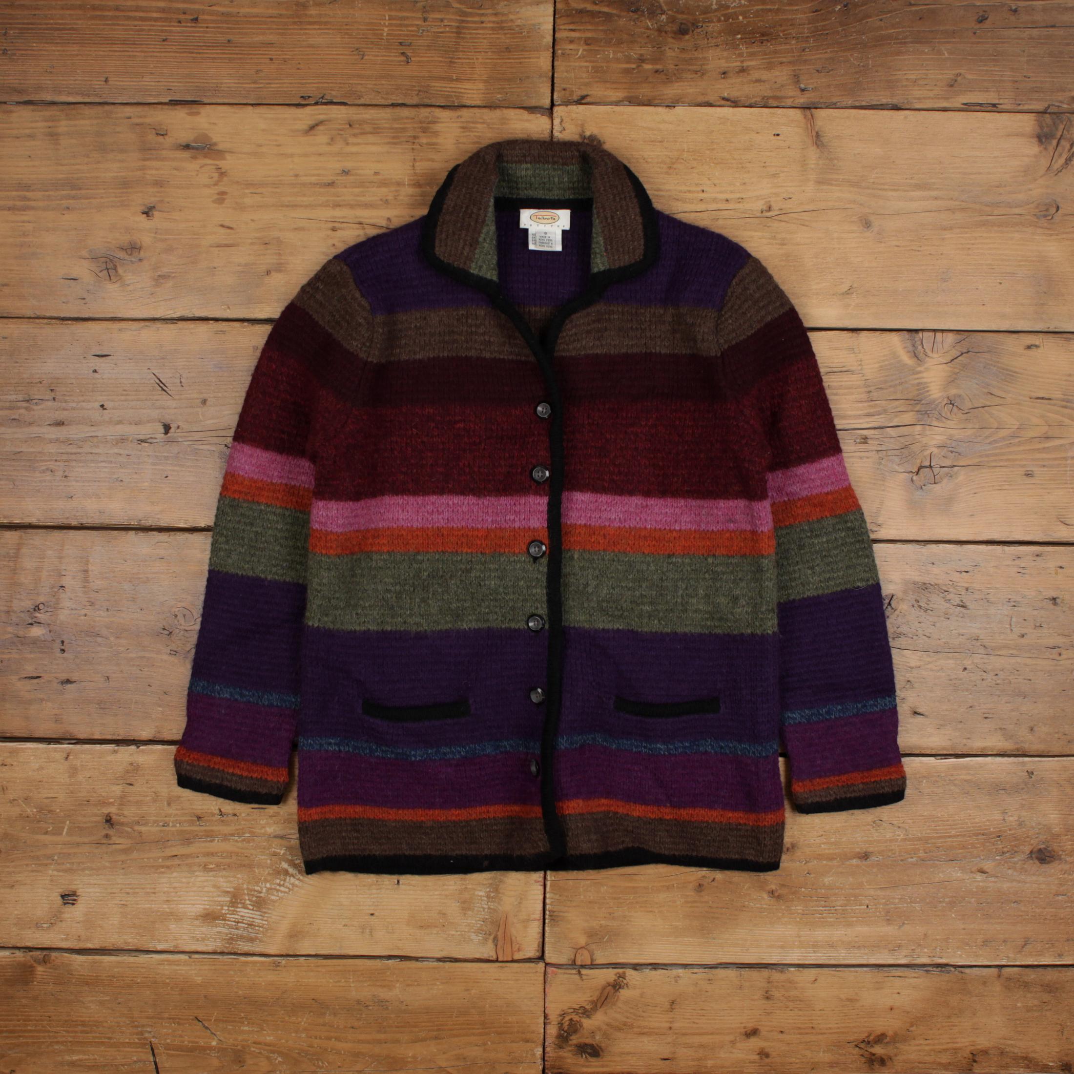 Vintage Talbots Wool Jacket S 90s Overshirt Striped Multicoloured Womens
