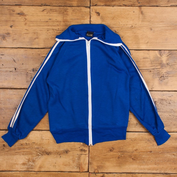 トップス line sleeve track zip parker jacket Vintage Sears Track Jacket M 70s Two Stripes Blue Womens Zip