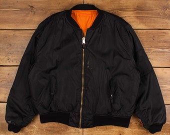 Vintage Bomber Jacket 2XL 80s MA 1 Reversible Black Zip Etsy