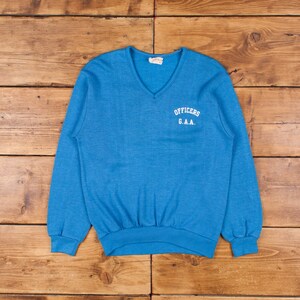 Vintage Creslan and Rayon Jumper Sweater M 70s V-Neck Blue