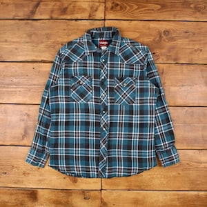 Vintage Wrangler Western Shirt Snap L 80s Mens Long Sleeve Blue Check