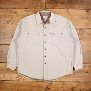Vintage Carhartt Workwear Shirt Snap XL Mens Long Sleeve Beige Solid