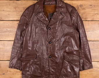 Vintage JCPenney Leather Jacket XL 80s Brown Button