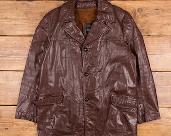 Vintage JCPenney Leather Jacket XL 80s Brown Button