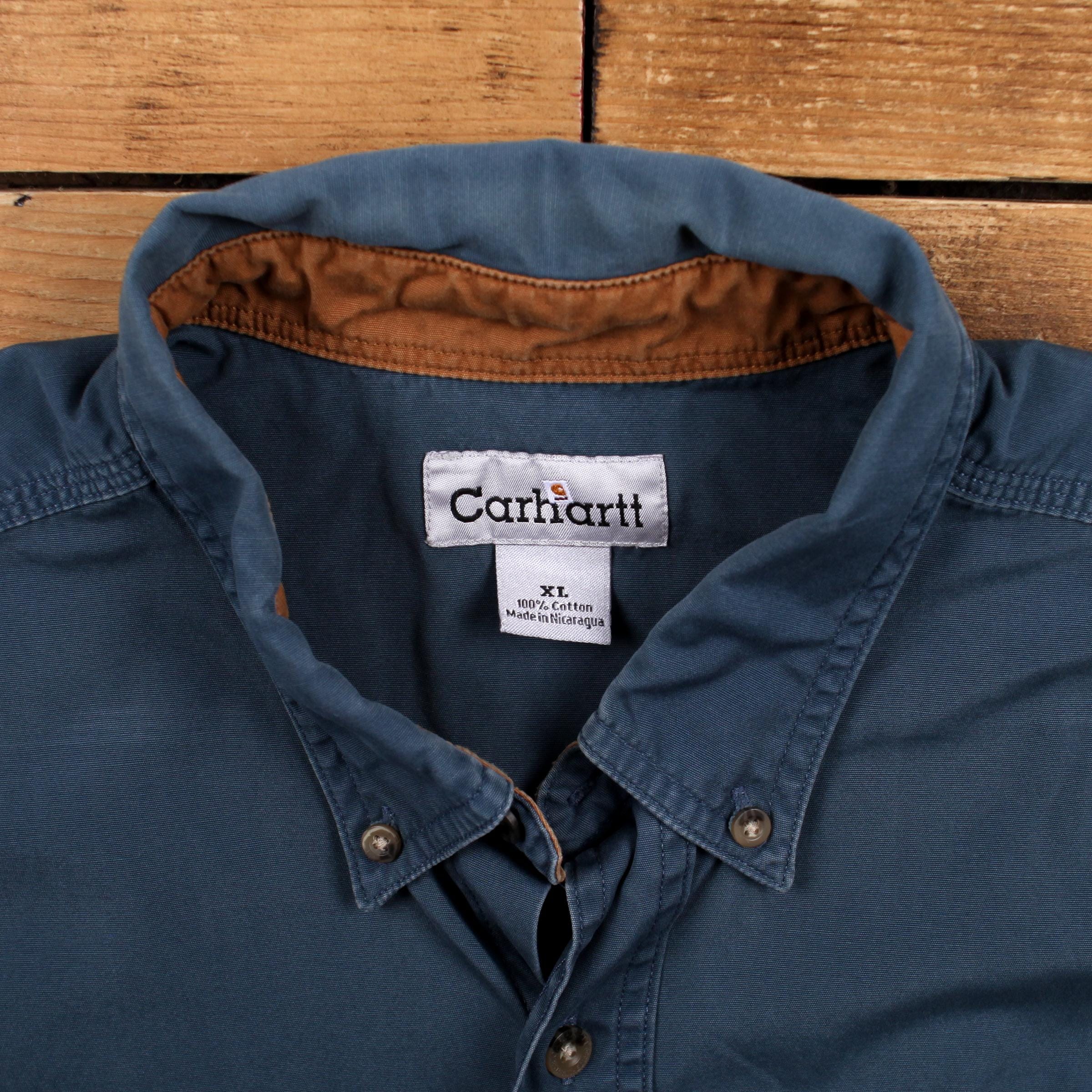 Vintage Carhartt Workwear Shirt Button XL Mens Long Sleeve Blue