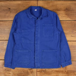 Vintage French Workwear Jacket S Mens 00s Blue Cotton Chore Utility