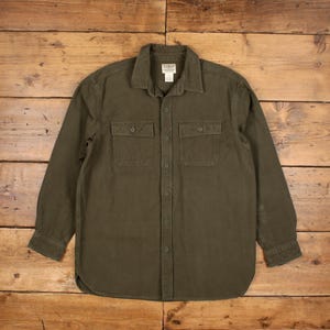 Vintage L.L.Bean Chamois Shirt Button L Mens Long Sleeve Green Solid