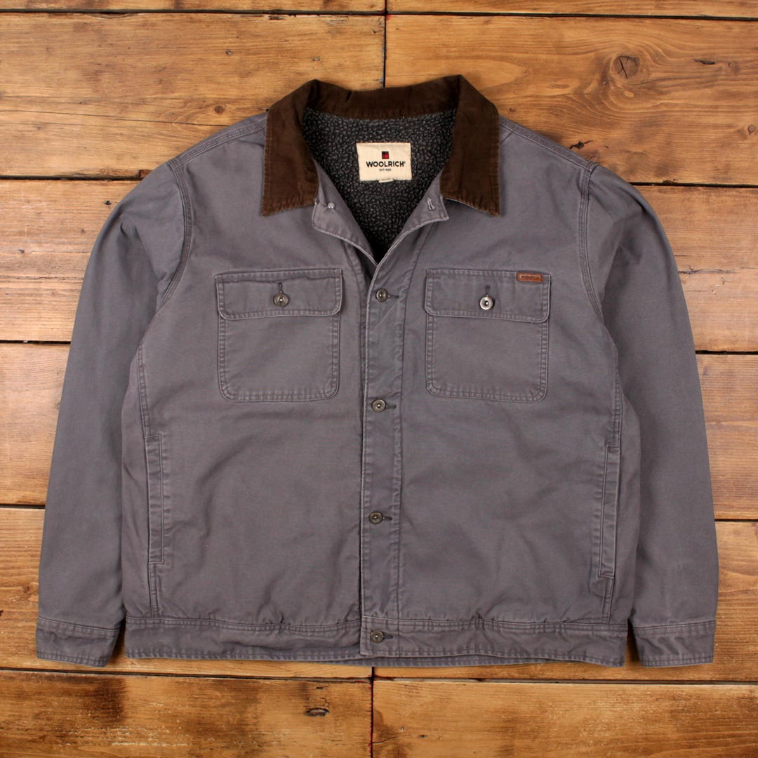 Vintage Woolrich Workwear Jacket 2XL Chore Barn Fleece Lined Grey