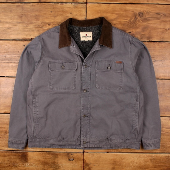Vintage Woolrich Workwear Jacket 2XL Chore Barn Fleece Lined Grey