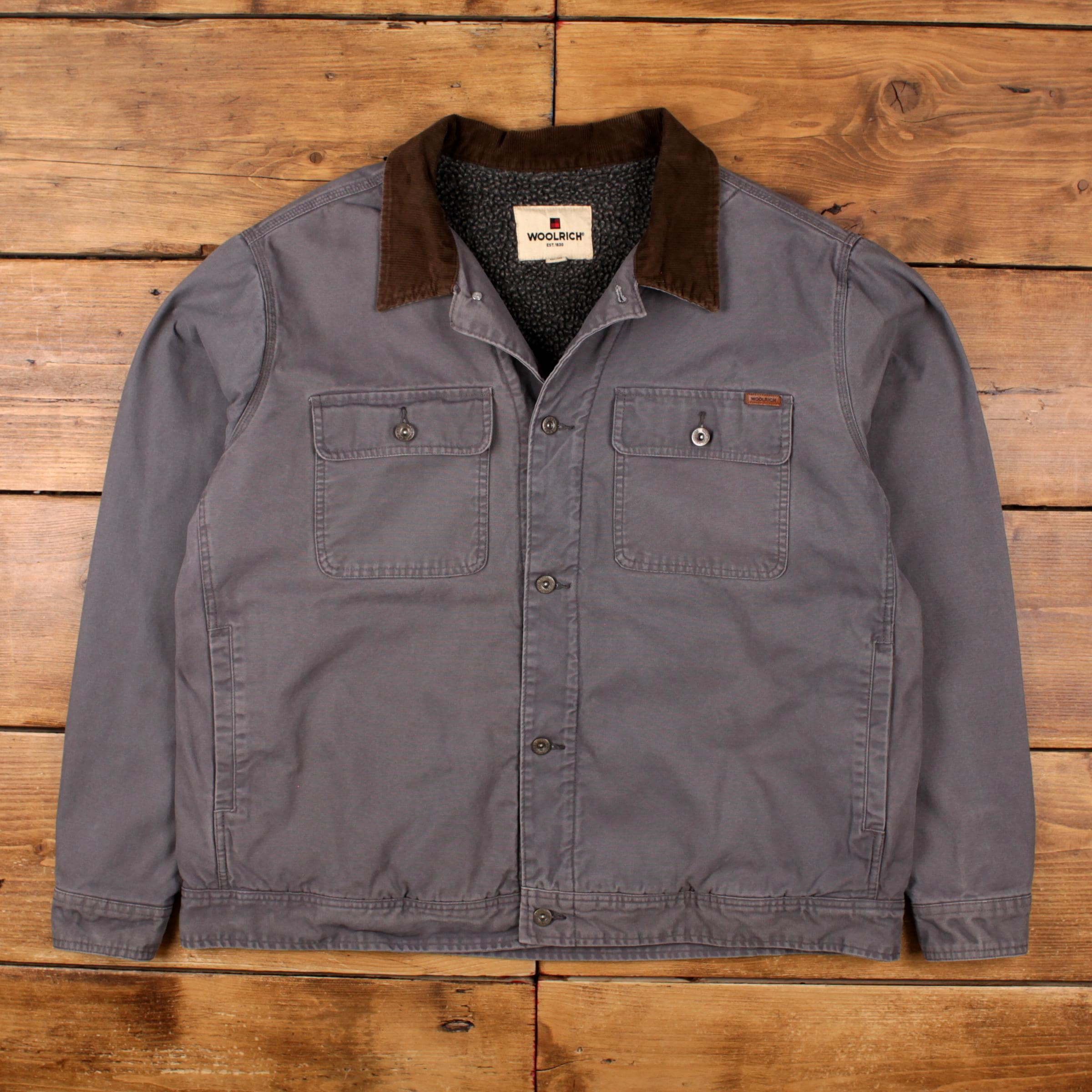 Vintage Woolrich Workwear Jacket 2XL Chore Barn Fleece Lined Grey