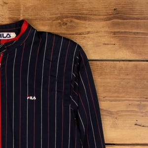 Chaqueta deportiva vintage Fila para mujer, años 90, azul, con raya diplomática y cremallera 1/4 imagen 5