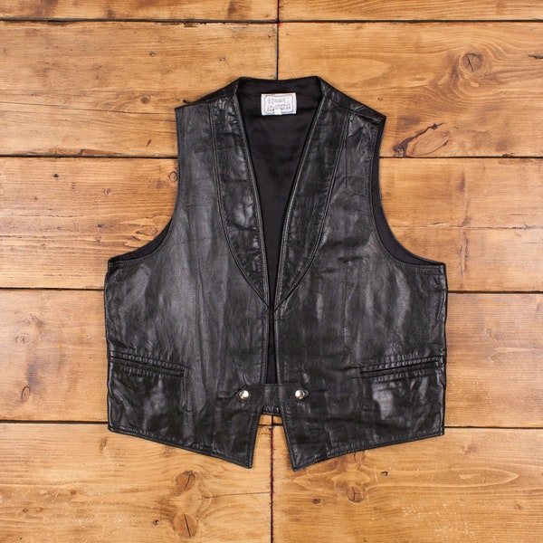 Vintage H Bar C Leather Gilet L Vest Black Snap