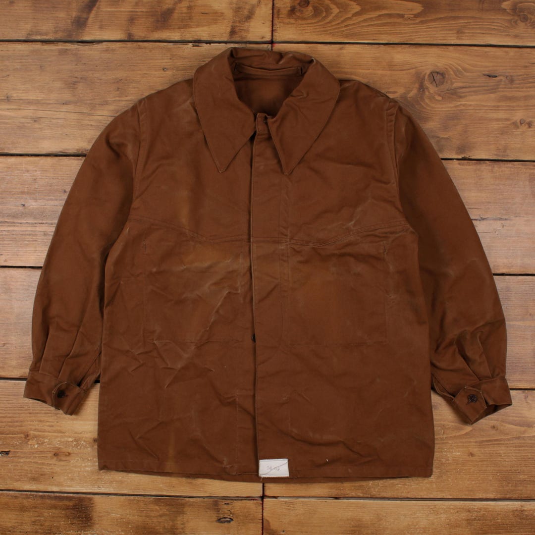 Vintage French Railway Workwear Jacket L Mens 50s Brown Canvas
