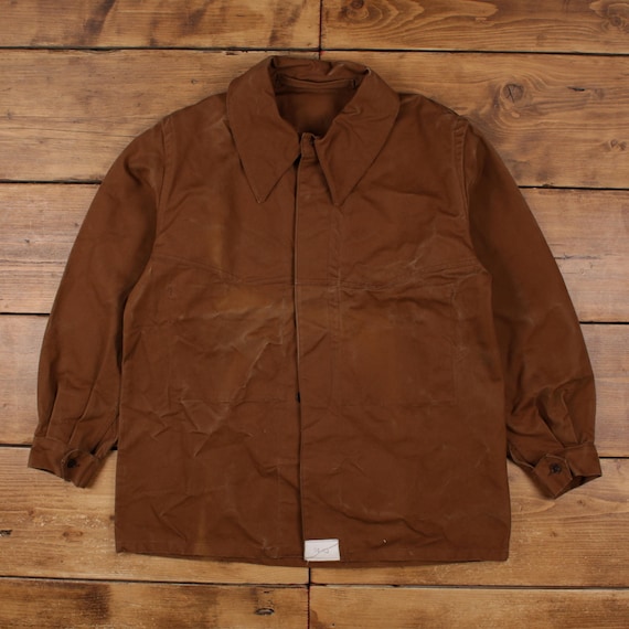 ジャケット・アウター 1950s French Brown Twill Work Jacket Vintage French Railway Workwear Jacket L Mens 50s Brown Canvas