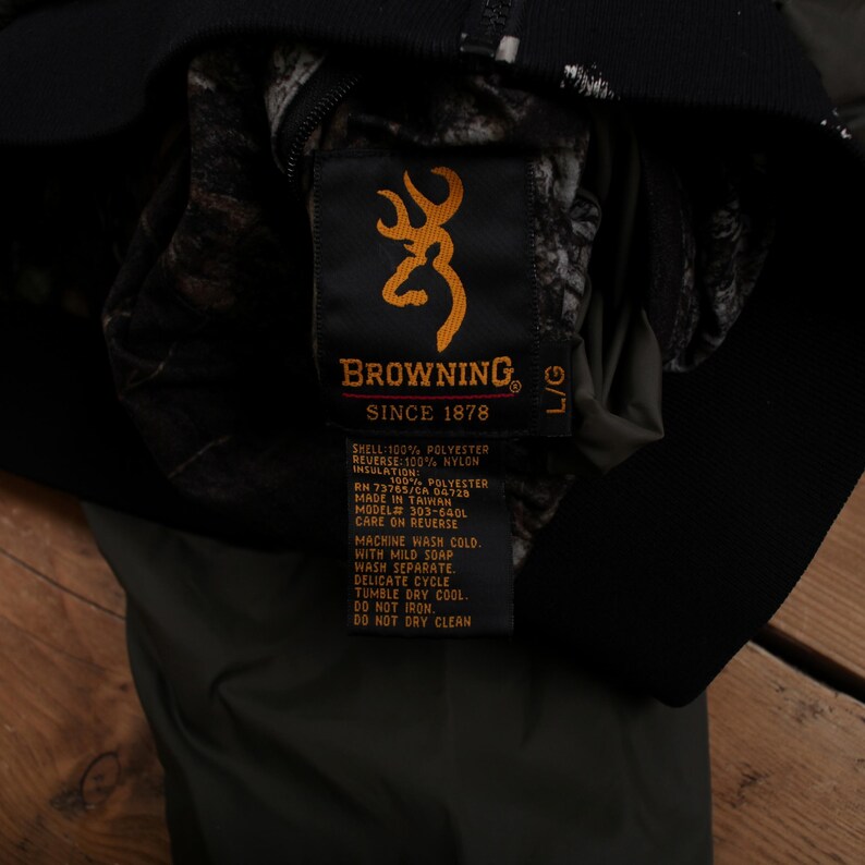 Browning Bomber Jacket L Mens Green Reversible Real Tree Camo Olive image 5