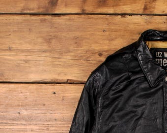 Vintage U2 Wear Me Out Leather Jacket L 90s Bomber Black - Etsy