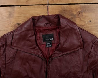 East 5th Leather Jacket L 90s Red Womens - Etsy