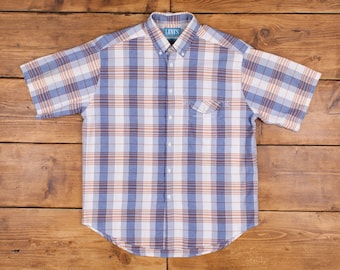 Vintage Levi's Check Shirt Button L Grey Tab Mens Short Sleeve Blue Plaid