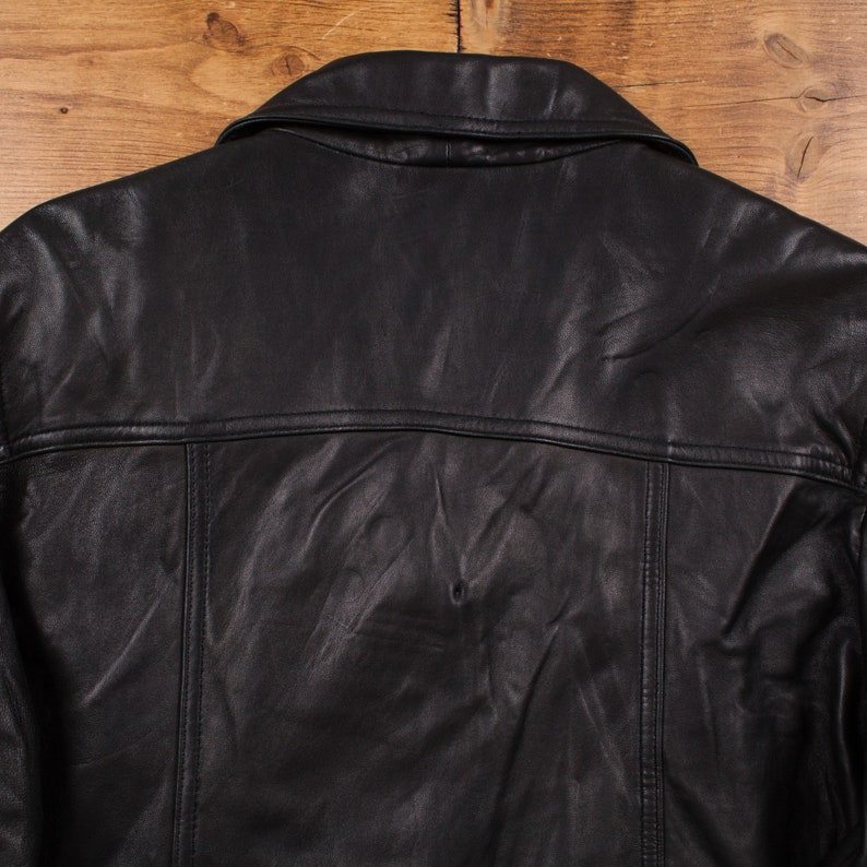 Vintage Adler Leather Jacket L Mob Blazer Car Coat Black Womens Button image 7