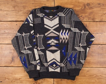 Vintage COOGI Jumper Sweater L 90s Hip Hop Geometric Biggie Roundneck Wool