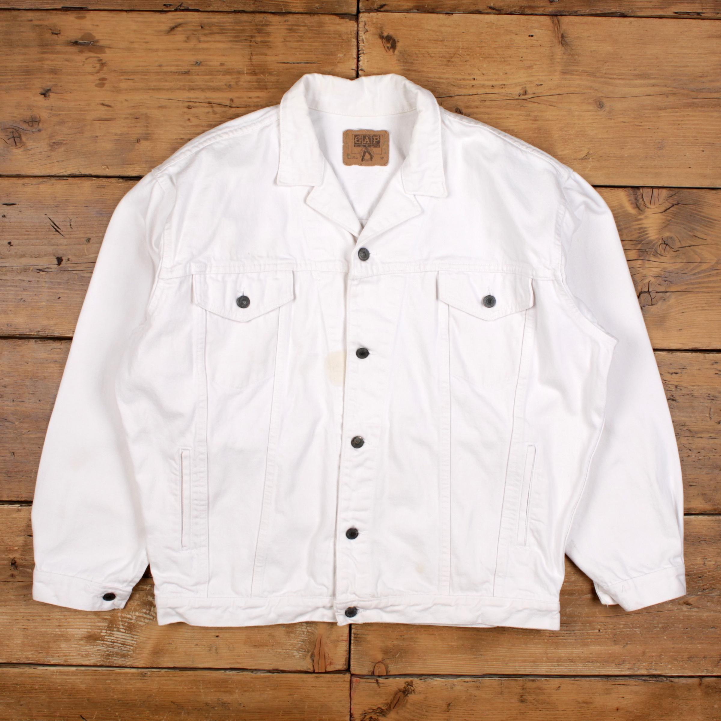 Vintage GAP Denim Jacket XL 90s Trucker White - Etsy