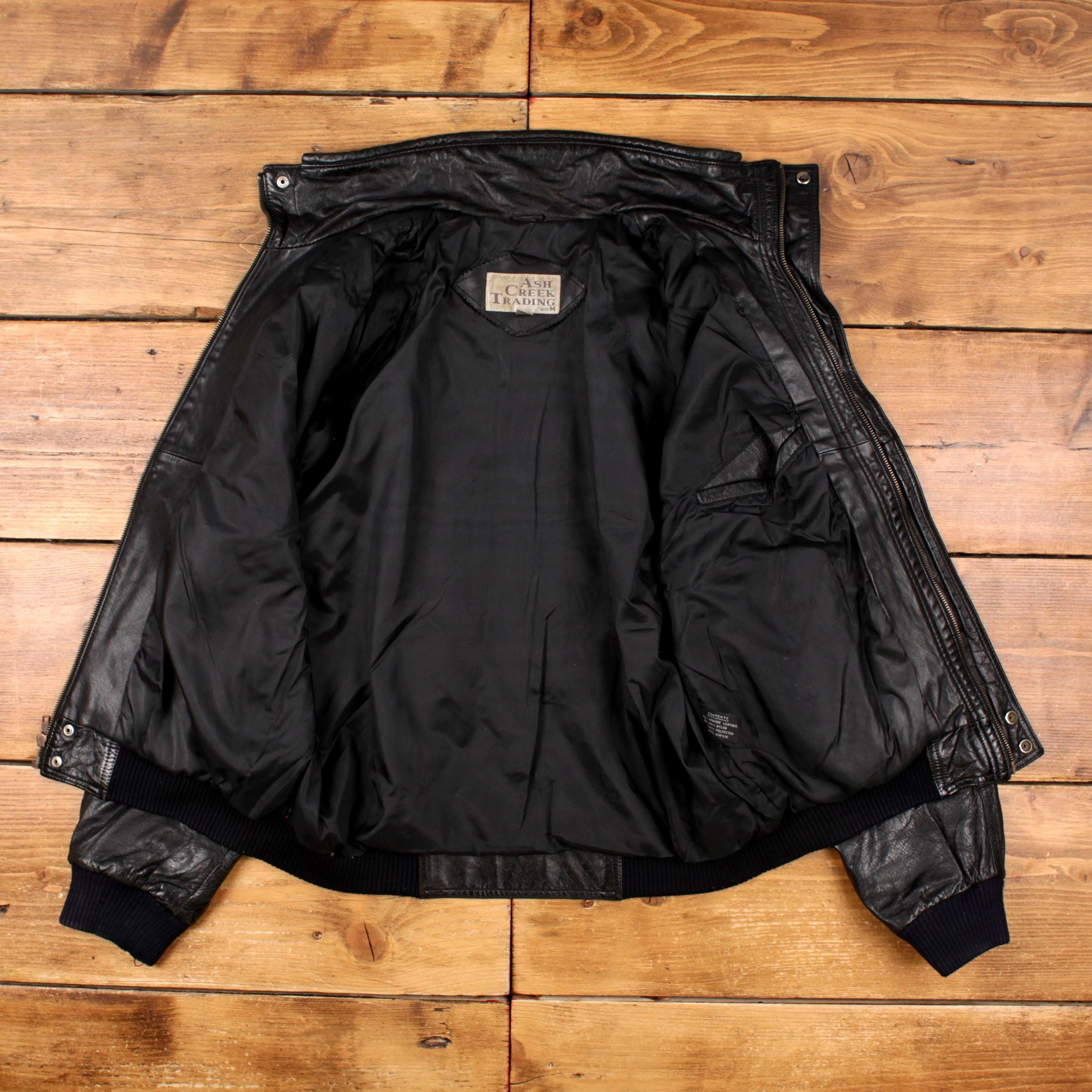 Vintage Ash Creek Trading Leather Jacket M 90s Bomber Black - Etsy