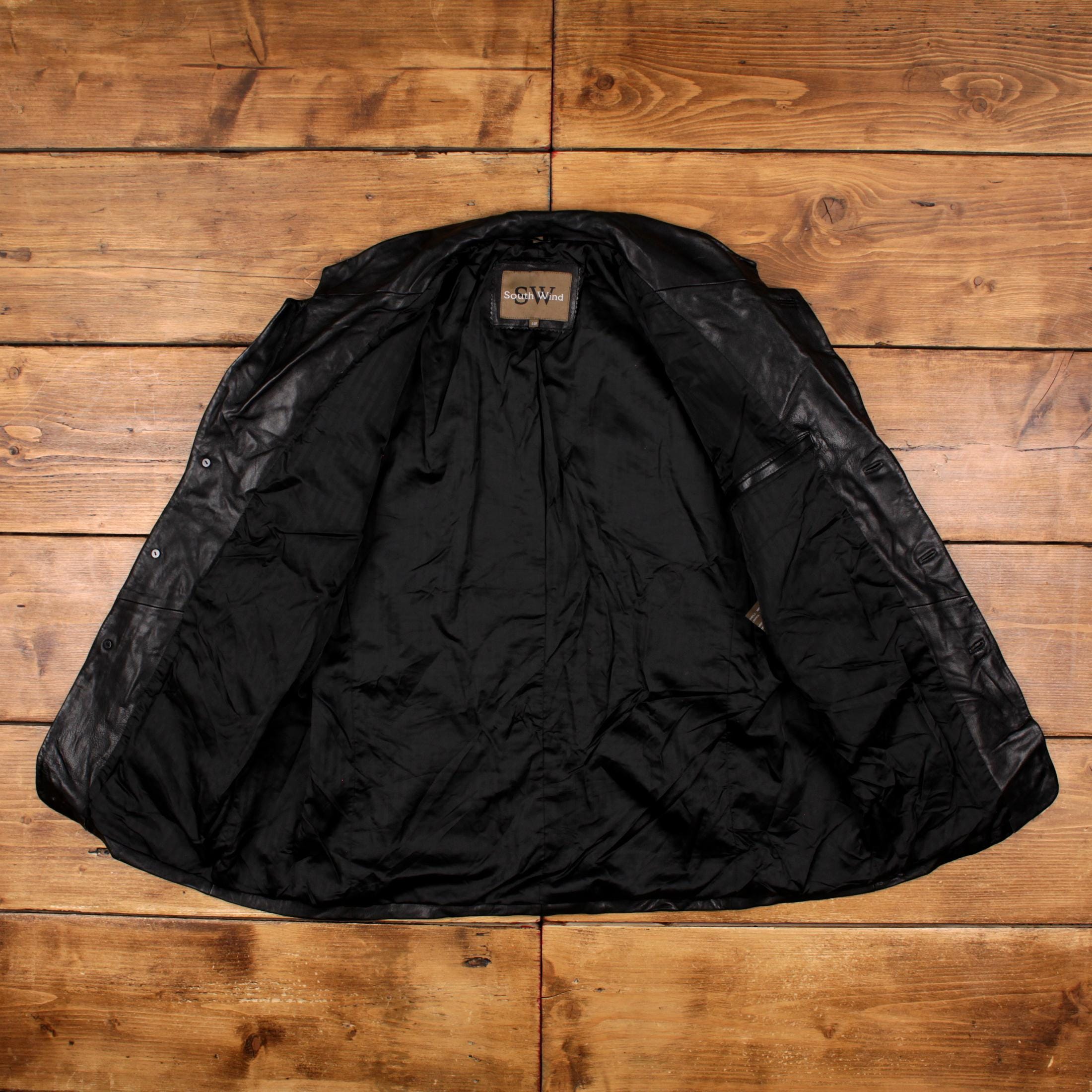 Vintage South Wind Leather Jacket L 90s Black - Etsy