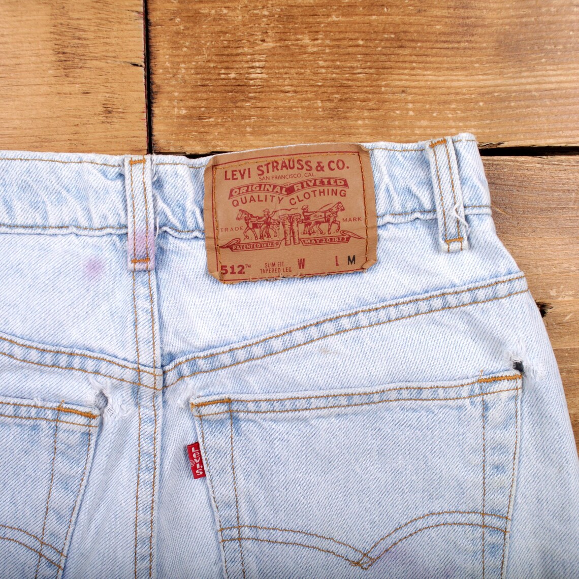 Vintage Levis 512 Jeans 27 x 31 USA Made 90s Light Wash Straight Blue Womens, foto 4 di 5