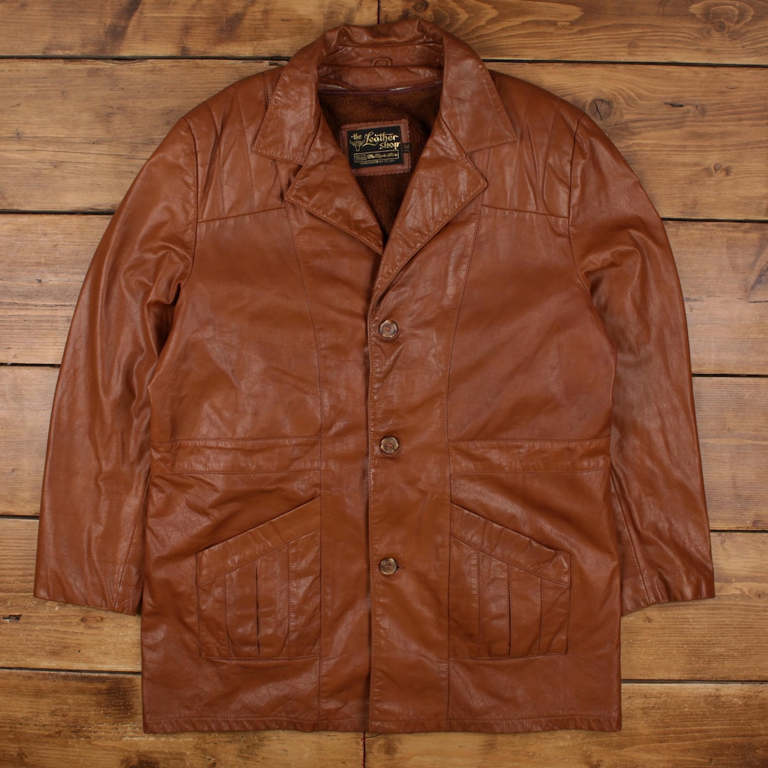 Vintage Sears Leather Jacket 2XL 70s the Leather Shop Faux Fur