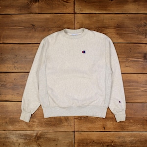 Vintage Champion Logo Sweatshirt M Roundneck Womens Grey