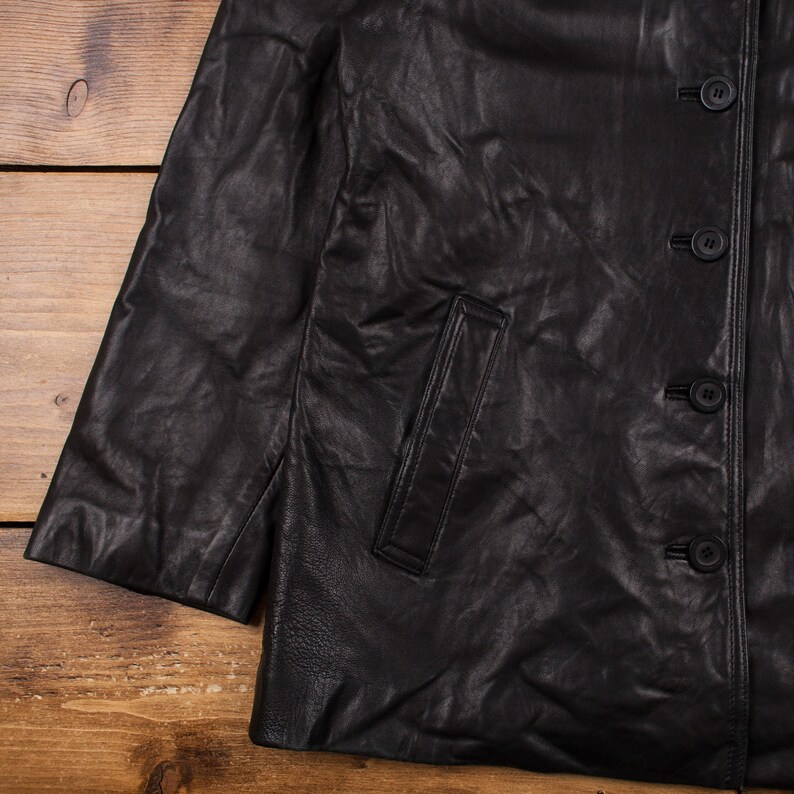 Vintage Adler Leather Jacket L Mob Blazer Car Coat Black Womens Button image 5