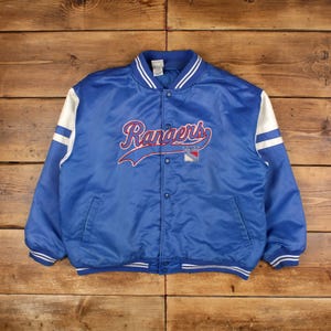 Jaqueta Vintage NHL Varsity XL Bomber New York Rangers Azul Cetim