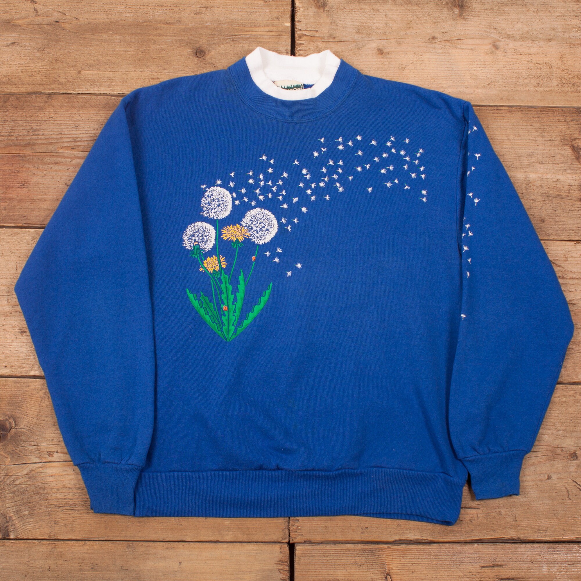 Image of Mens Vintage 90S Jerzees Blue Dandelion Collar Sweatshirt Usa M 38" R19092