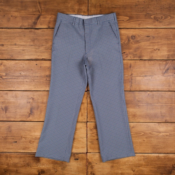 Vintage Trousers Pants Trousers 33x29 70s Talon Zipper Western Check Mens Blue