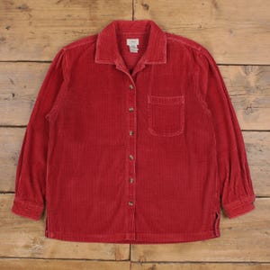 Vintage L.L.Bean Corduroy Shirt Button M 90s Womens Long Sleeve Red Solid
