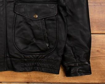 Vintage St John's Bay Leather Jacket L Bomber Black - Etsy