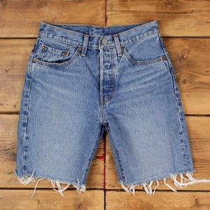 Vintage Levi&#39;s Denim Shorts 26 Levis 501 Raw Hem Jorts Womens Stonewash Blue