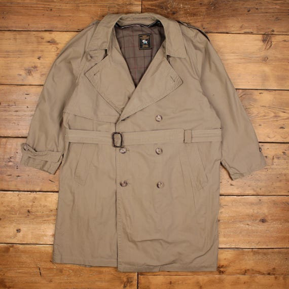 Hart Schaffner Marx, Vintage Hart Schaffner & Marx Trench Coat L 42R Mens Mac Belted Double Breasted
