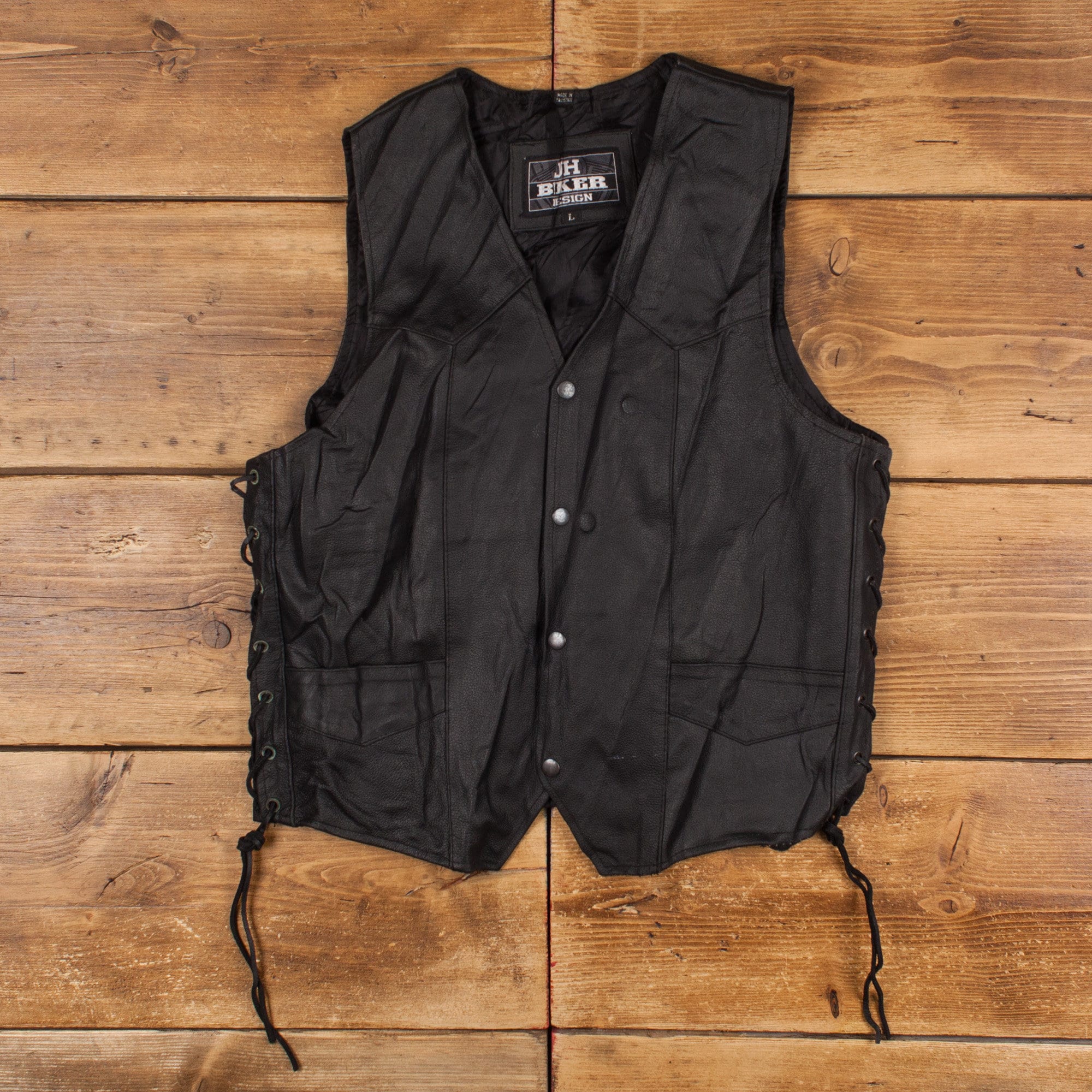 ジャケット・アウター 90's DS.PILOT black leather design vest Vintage JH Design Leather Gilet L 90s Biker Vest Black Snap