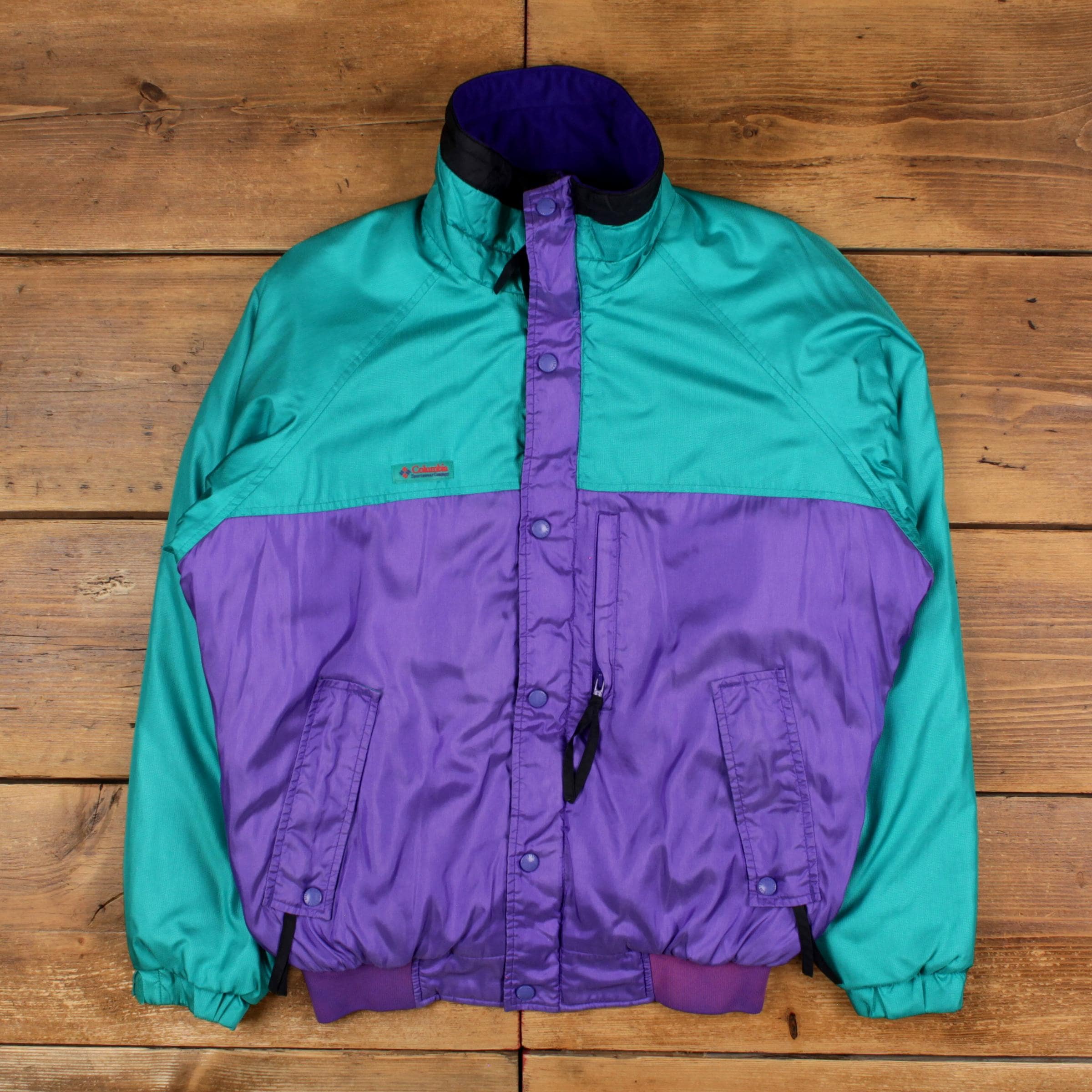Vintage Columbia Insulated Jacket S Mens 90s Purple Nylon Teal