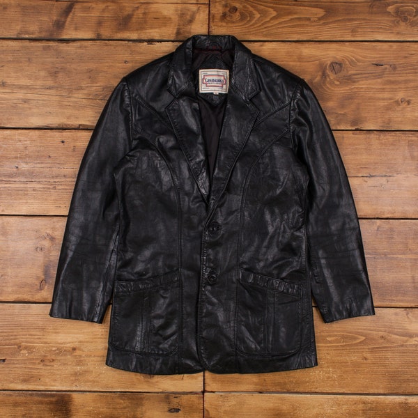 Vintage Casablanca Leather Jacket M 80s Blazer Black Womens Button