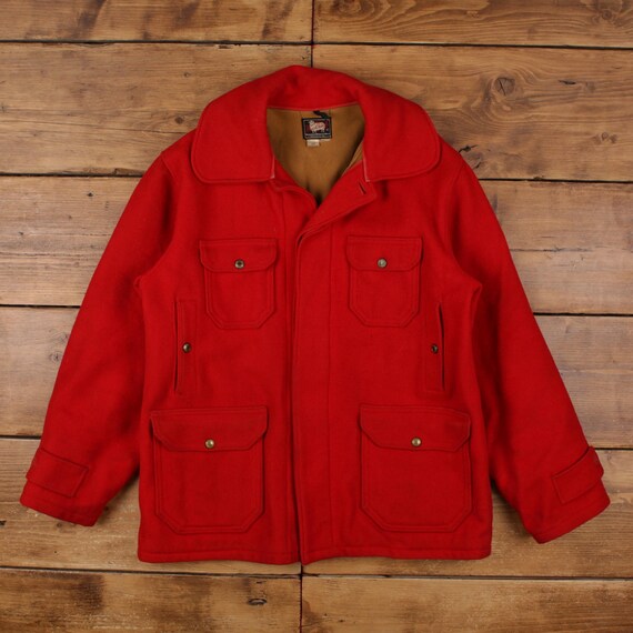 Vintage Woolrich Jacket 42 L Mens 50s Red USA Made Wool Lined