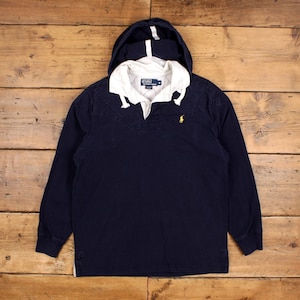 Vintage Ralph Lauren Polo Shirt T Shirt M Long Sleeve Polo Hooded Blue Tee