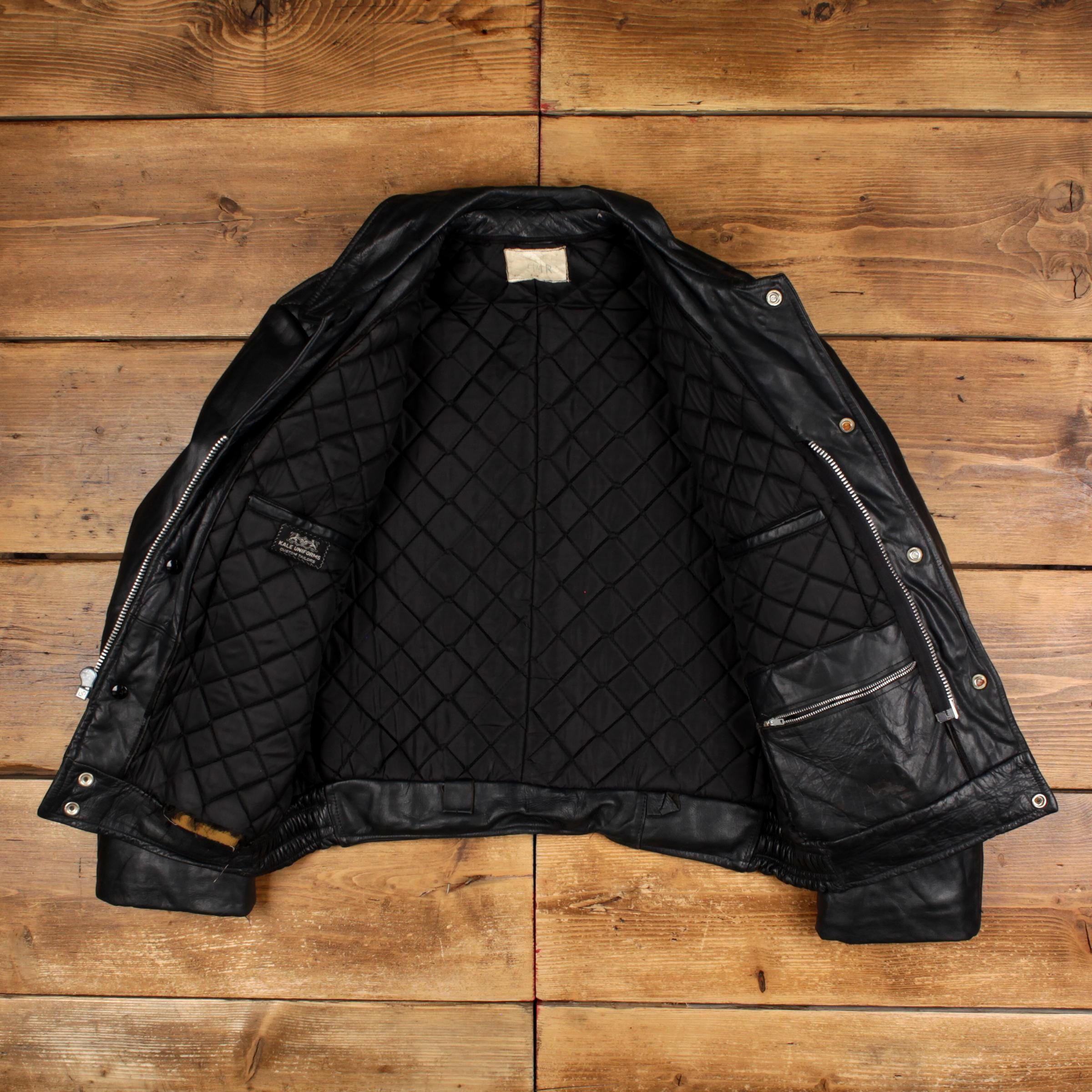 Vintage Kale Uniforms Leather Jacket L 60s Motorcycle Police USA