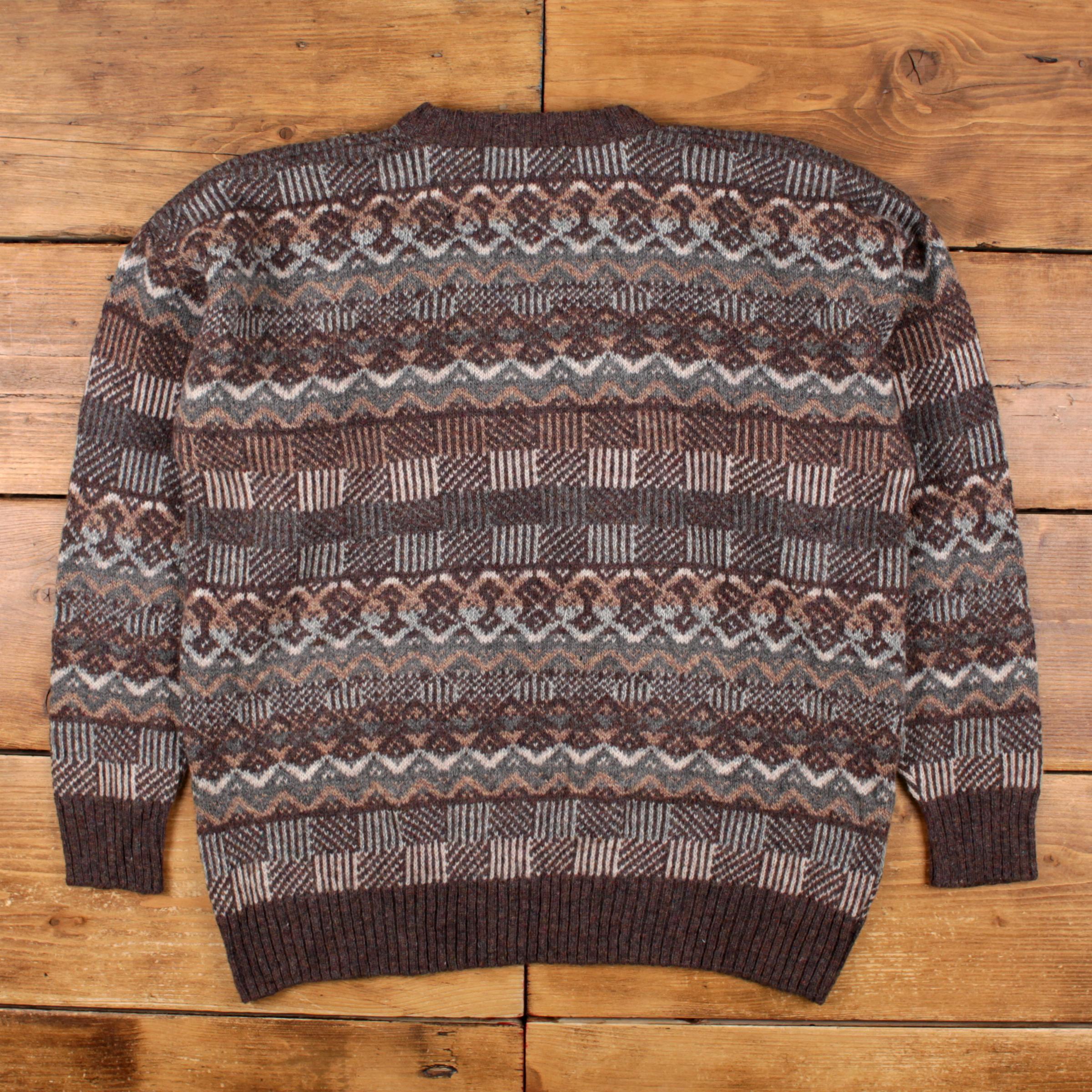 Vintage Antartex Jumper Sweater L 80s Swedish Fair Isle Mock Neck