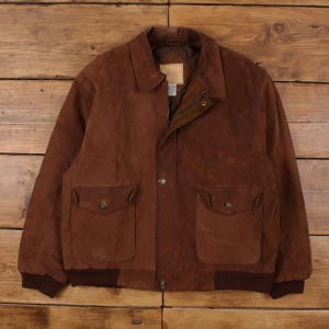 Vintage Leather Jacket XL 90s Bomber Brown