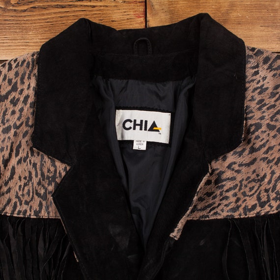 Vintage Chia Leather Jacket L Fringe Western Anim… - image 4