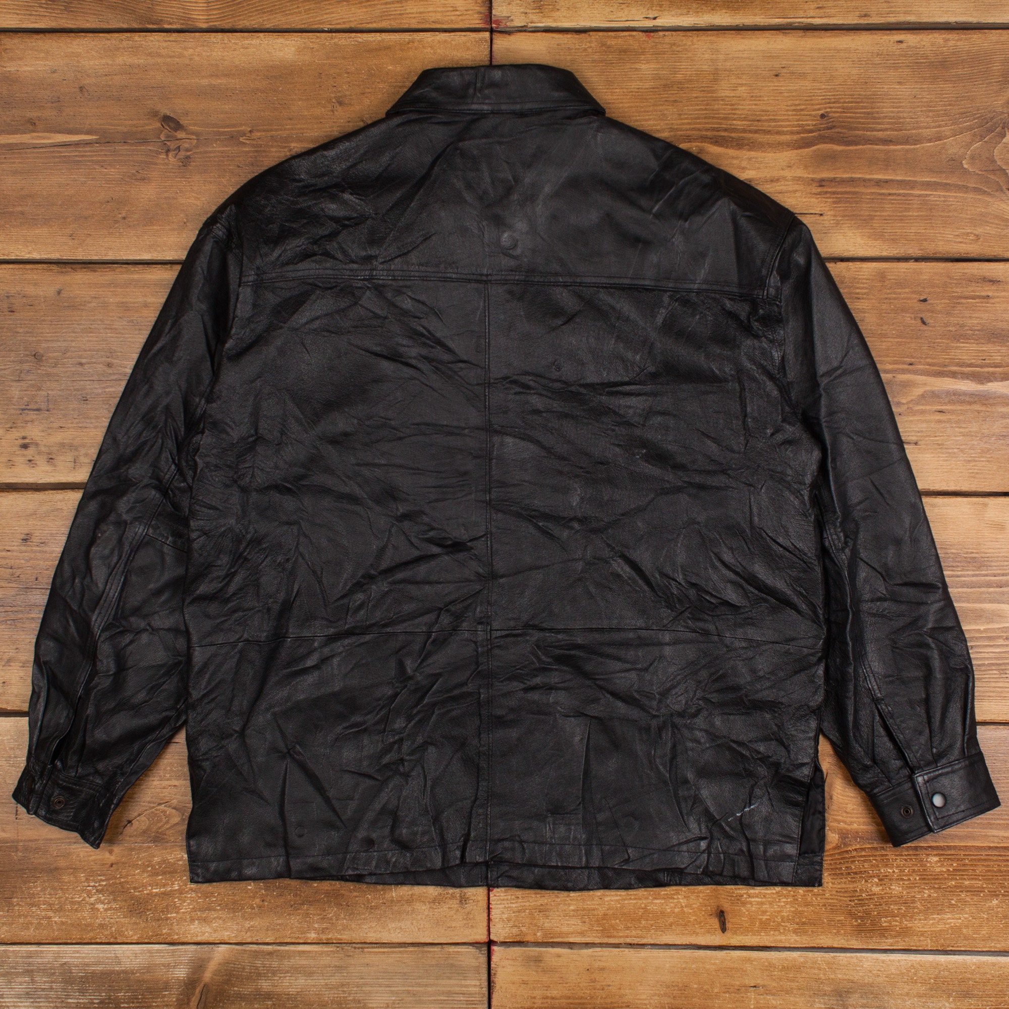 Vintage Leather USA Leather Jacket XL Overshirt Black Snap