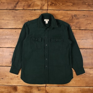 Vintage L.L.Bean Chamois Shirt Button L Mens Long Sleeve Green Solid